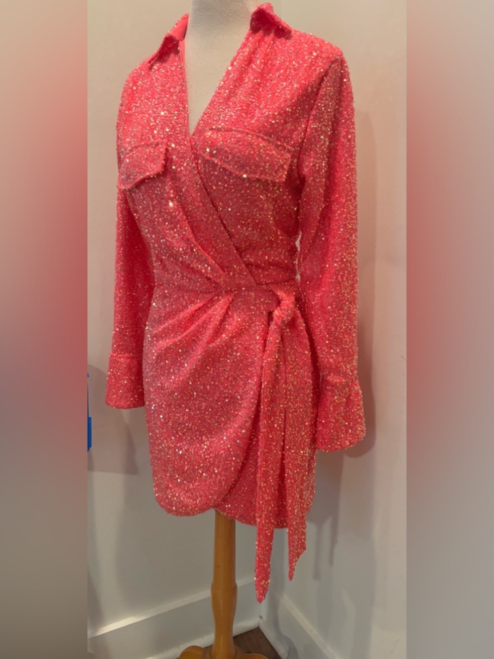 Pink Sequin Wrap Mini Dress Judith March medium